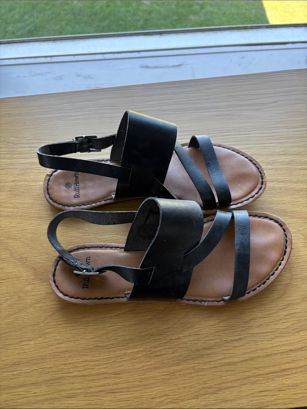 Ruff Hewn Black and Tan Strappy Leather Sandals